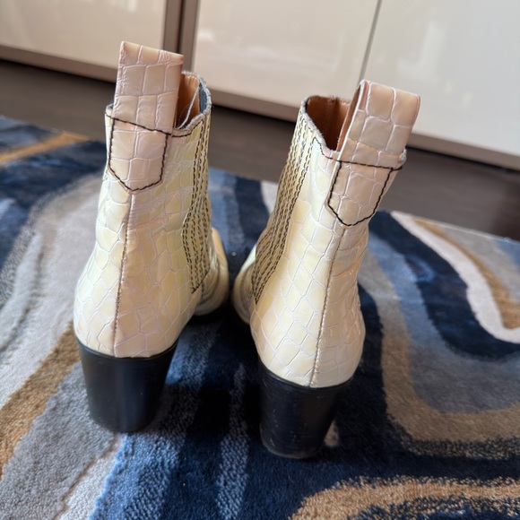 Ganni Beige Croc-Embossed Ankle Boots - Picture 2 of 6